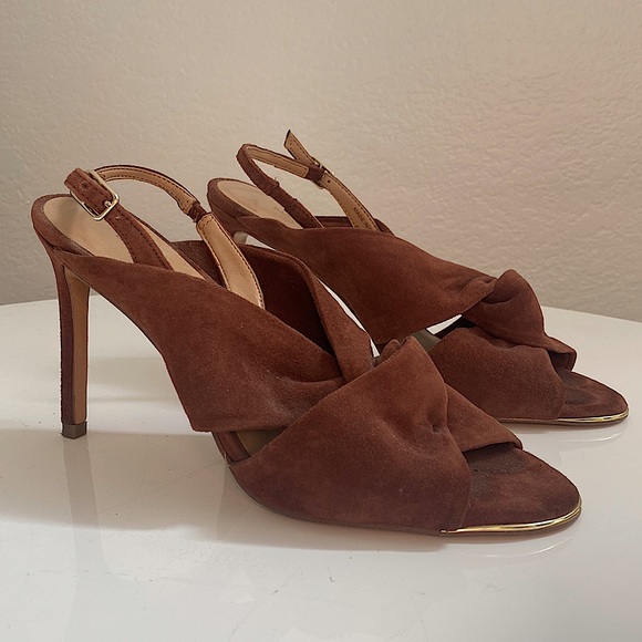 Banana Republic Rich Brown Suede Open Toe Heels - Picture 1 of 5